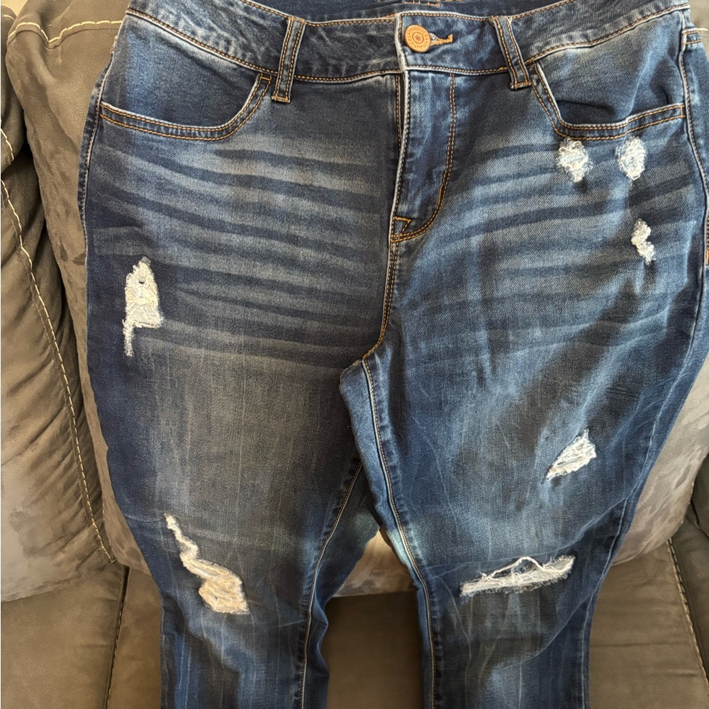 Maurices Distressed Dark Blue Skinny Jeans